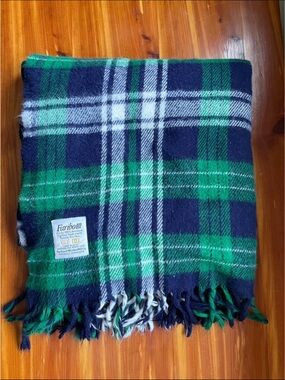 Faribo Plaid Fringe Throw Blanket in Green & Navy